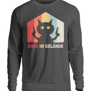 Ende im Gelände. Das Shirt für alle, denen es echt reicht. Verrückte Katze vor dem Durchdr - Unisex Pullover-1768