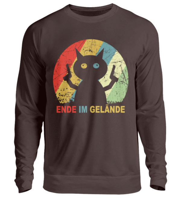 Ende im Gelände. Das Shirt für alle, denen es echt reicht. Verrückte Katze vor dem Durchdr - Unisex Pullover-1604