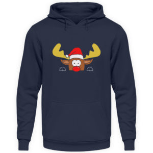 Süßes Weihnachts Rentier schaut vorsichtig über den Tellerrand. Coole Geschenkidee - Unisex Kapuzenpullover Hoodie-1698