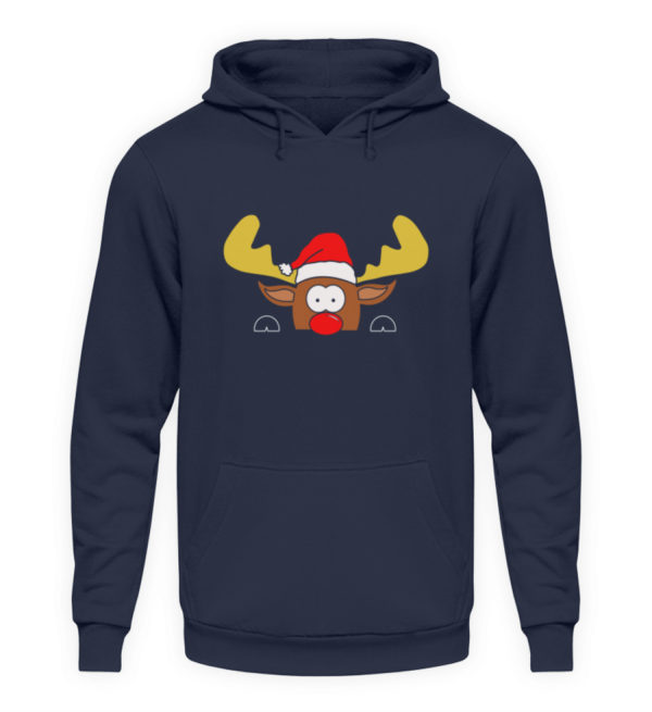 Süßes Weihnachts Rentier schaut vorsichtig über den Tellerrand. Coole Geschenkidee - Unisex Kapuzenpullover Hoodie-1698